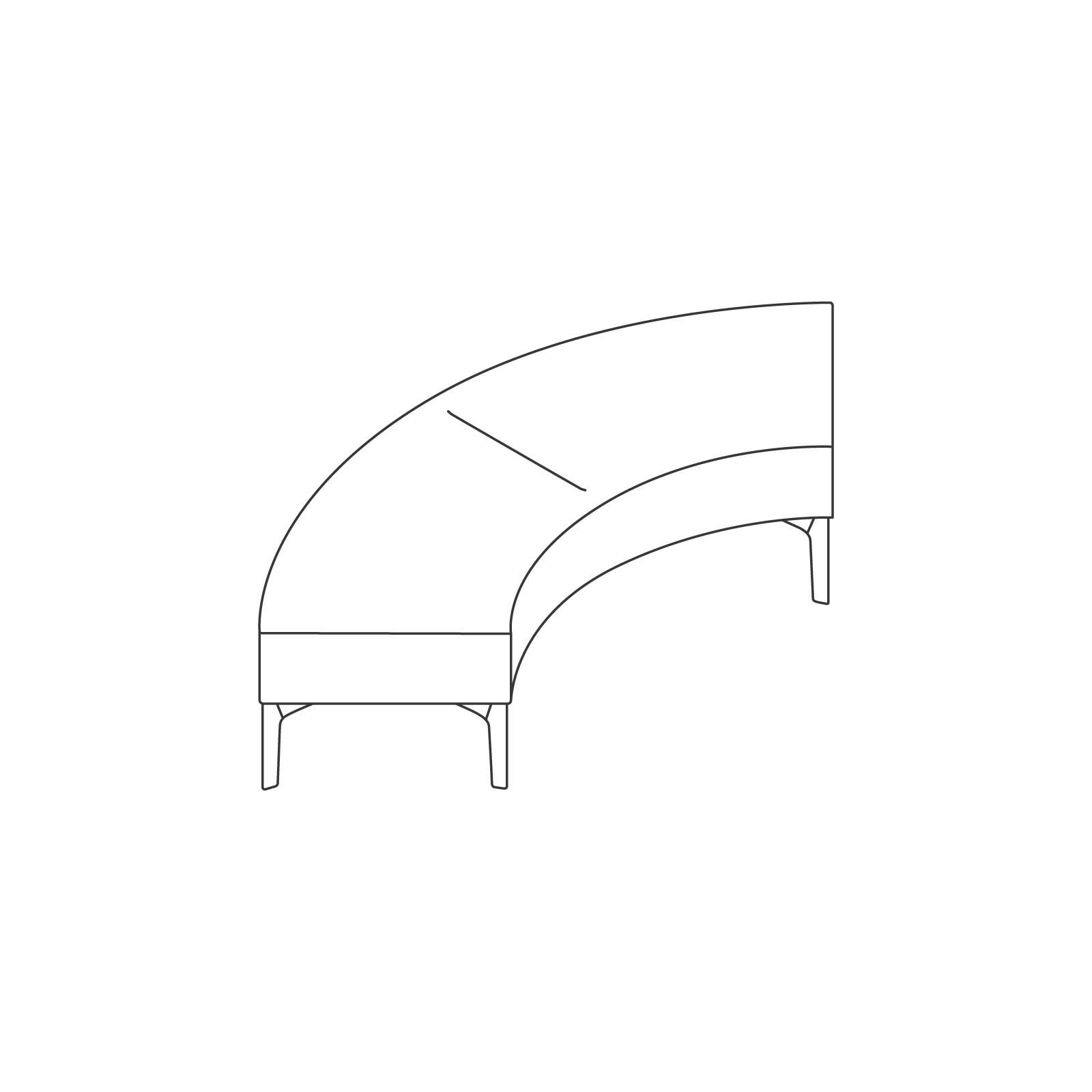 A line drawing - Symbol Modular Seating–Bench–90-Degree External Curve A line drawing - Symbol Modular Seating–Bench–90-Degree External Curve