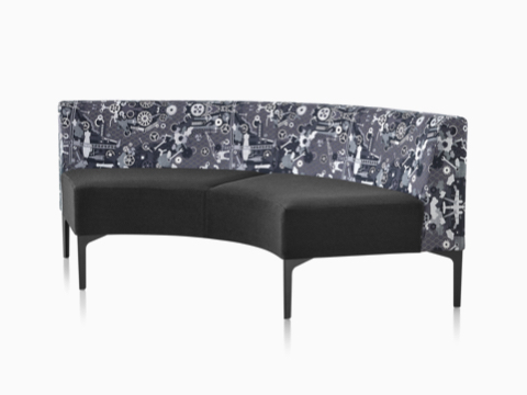 A Symbol 90 Degree Seat in black and Maharam Industry textiles with black steel legs. A Symbol 90 Degree Seat in black and Maharam Industry textiles with black steel legs.