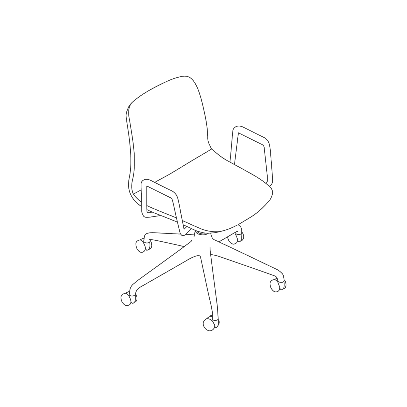 A line drawing of Viv Chair–With Arms 5-Star Caster Base. A line drawing of Viv Chair–With Arms 5-Star Caster Base.