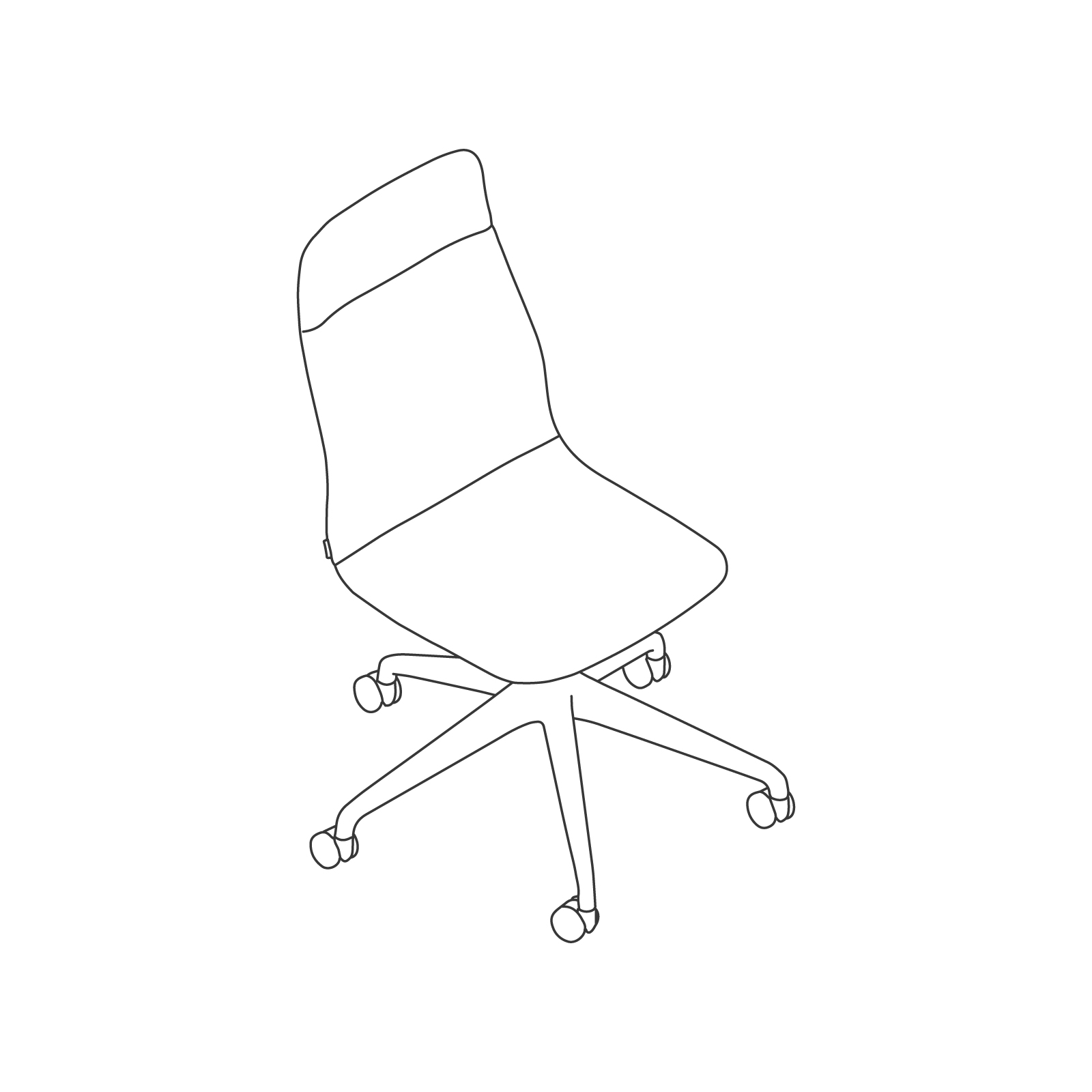 A line drawing - Viv High-Back Chair–Armless–5-Star Caster Base A line drawing - Viv High-Back Chair–Armless–5-Star Caster Base