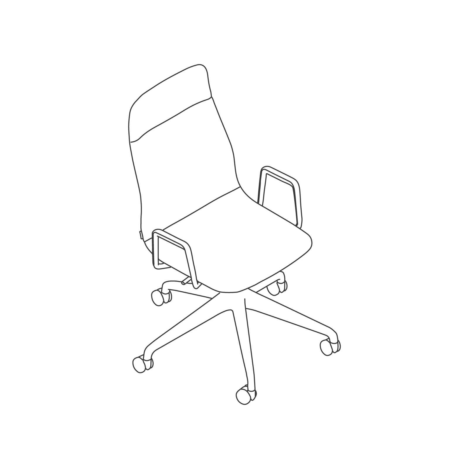 A line drawing - Viv High-Back Chair–With Arms–5-Star Caster Base A line drawing - Viv High-Back Chair–With Arms–5-Star Caster Base