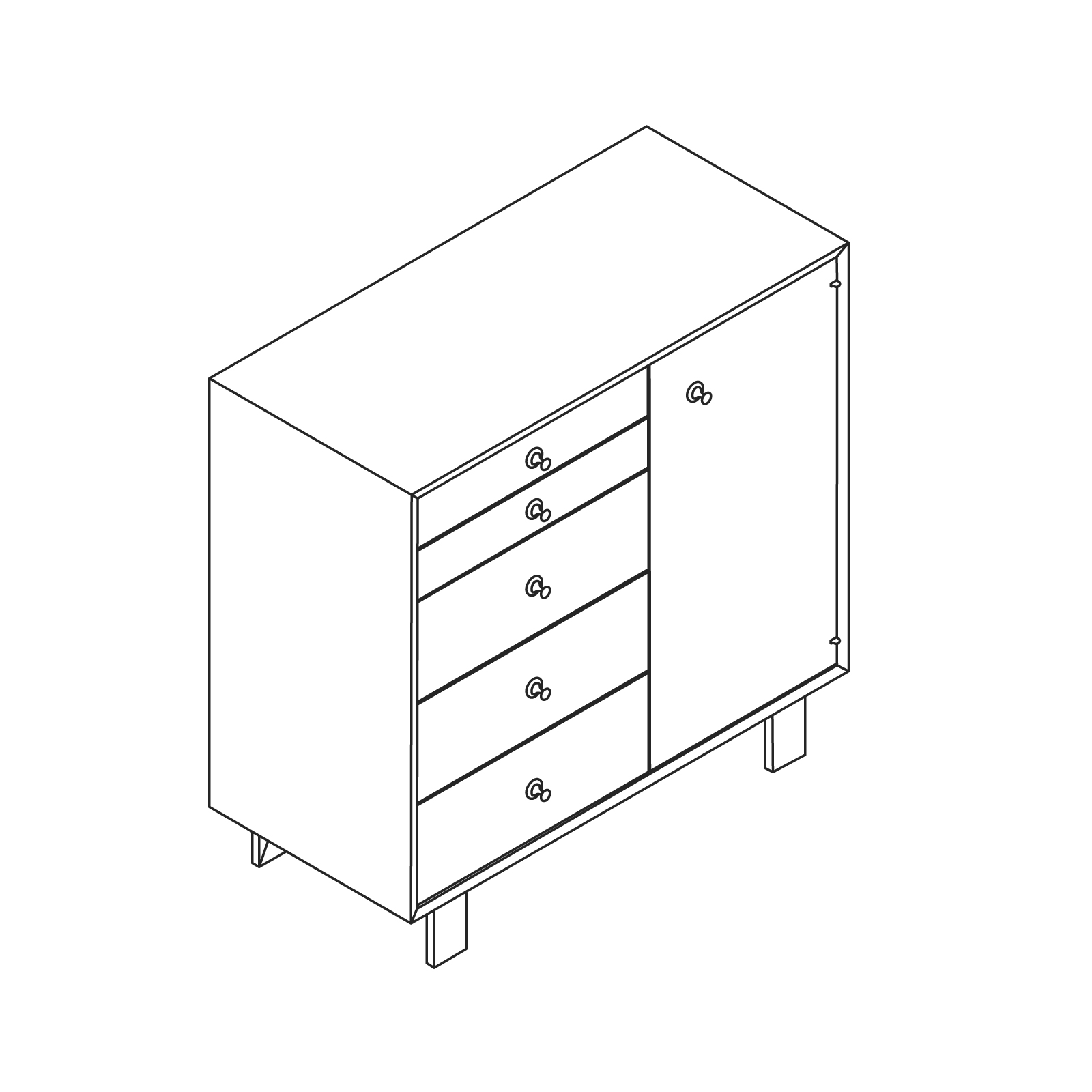 A line drawing - Nelson Basic Cabinet With Door A line drawing - Nelson Basic Cabinet With Door