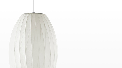 Close view of the shade on a Nelson Cigar CrissCross Bubble Pendant lamp. Close view of the shade on a Nelson Cigar CrissCross Bubble Pendant lamp.