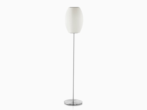 The upper portion of a white Nelson Cigar Lotus Floor Lamp. The upper portion of a white Nelson Cigar Lotus Floor Lamp.