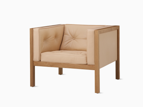 Nelson Cube Armchair in oak and leather. Nelson Cube Armchair in oak and leather.