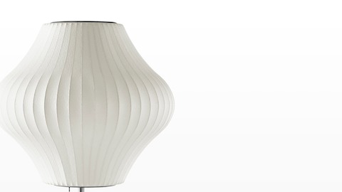 Close view of the white shade on a Nelson Pear Lotus Table Lamp. Close view of the white shade on a Nelson Pear Lotus Table Lamp.