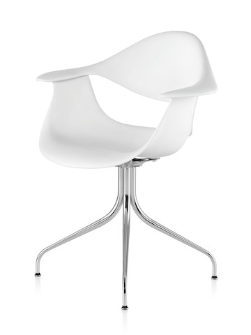 White Nelson Swag Leg Armchair, viewed from a 45-degree angle. White Nelson Swag Leg Armchair, viewed from a 45-degree angle.