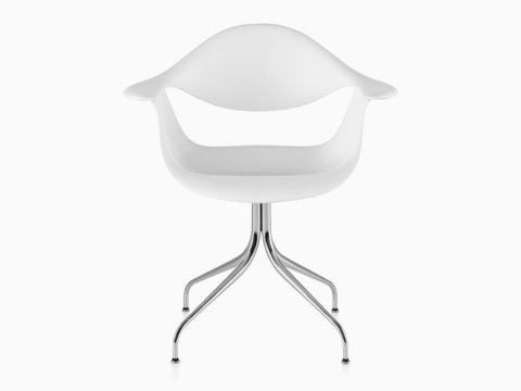 White Nelson Swag Leg Armchair, viewed from the front. White Nelson Swag Leg Armchair, viewed from the front.