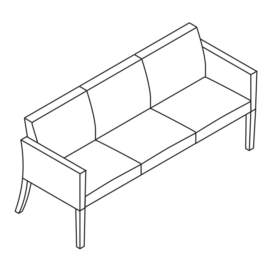 A line drawing - Nemschoff Brava Multiple Seating–Closed Arm–3 Seat A line drawing - Nemschoff Brava Multiple Seating–Closed Arm–3 Seat