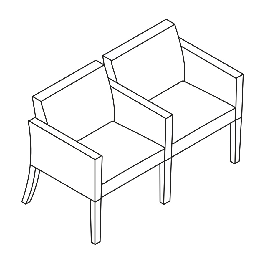 A line drawing - Nemschoff Brava Multiple Seating–Closed Arm–Divider Arm and Leg–2 Seat A line drawing - Nemschoff Brava Multiple Seating–Closed Arm–Divider Arm and Leg–2 Seat