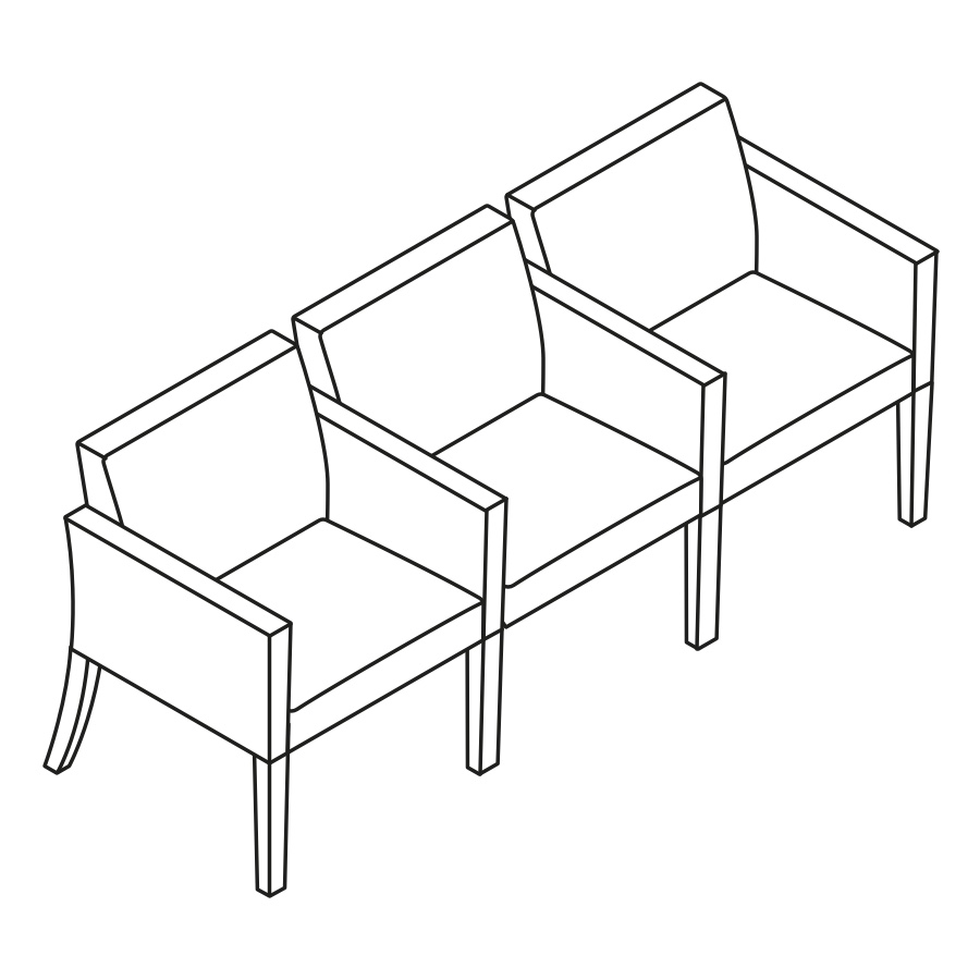 A line drawing - Nemschoff Brava Multiple Seating–Closed Arm–Divider Arm and Leg–3 Seat A line drawing - Nemschoff Brava Multiple Seating–Closed Arm–Divider Arm and Leg–3 Seat