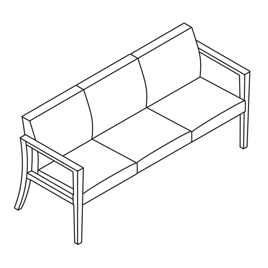 A line drawing - Nemschoff Brava Multiple Seating–Open Arm–3 Seat A line drawing - Nemschoff Brava Multiple Seating–Open Arm–3 Seat