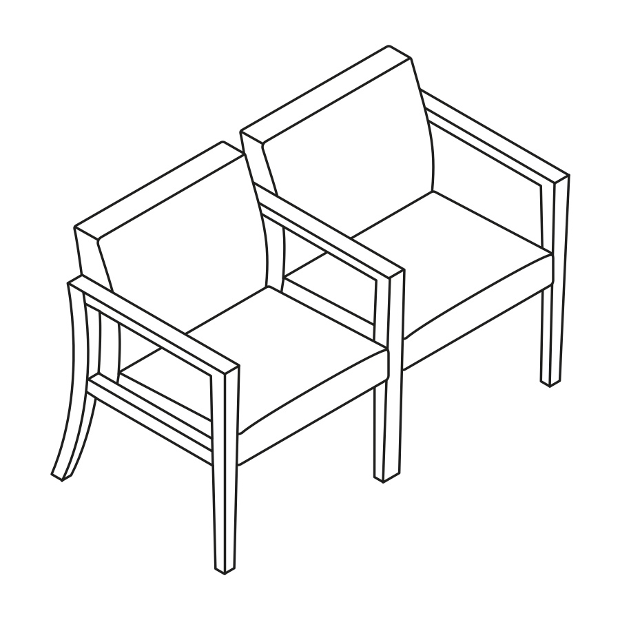 A line drawing - Nemschoff Brava Multiple Seating–Open Arm–Divider Arm and Leg–2 Seat A line drawing - Nemschoff Brava Multiple Seating–Open Arm–Divider Arm and Leg–2 Seat