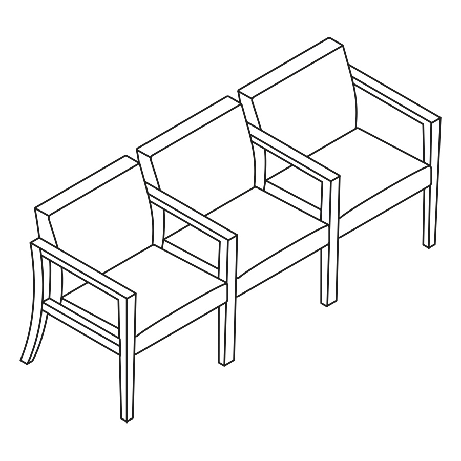 A line drawing - Nemschoff Brava Multiple Seating–Open Arm–Divider Arm and Leg–3 Seat A line drawing - Nemschoff Brava Multiple Seating–Open Arm–Divider Arm and Leg–3 Seat