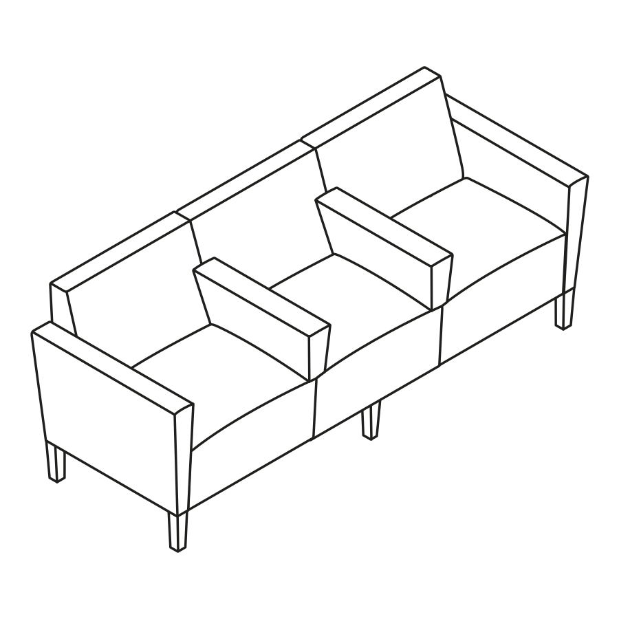 A line drawing - Nemschoff Brava Platform Multiple Seating–Divider Arm–3 Seat A line drawing - Nemschoff Brava Platform Multiple Seating–Divider Arm–3 Seat