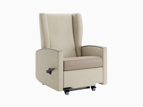 Culla Reclining Glider in beige upholstery, viewed at an angle. Culla Reclining Glider in beige upholstery, viewed at an angle.