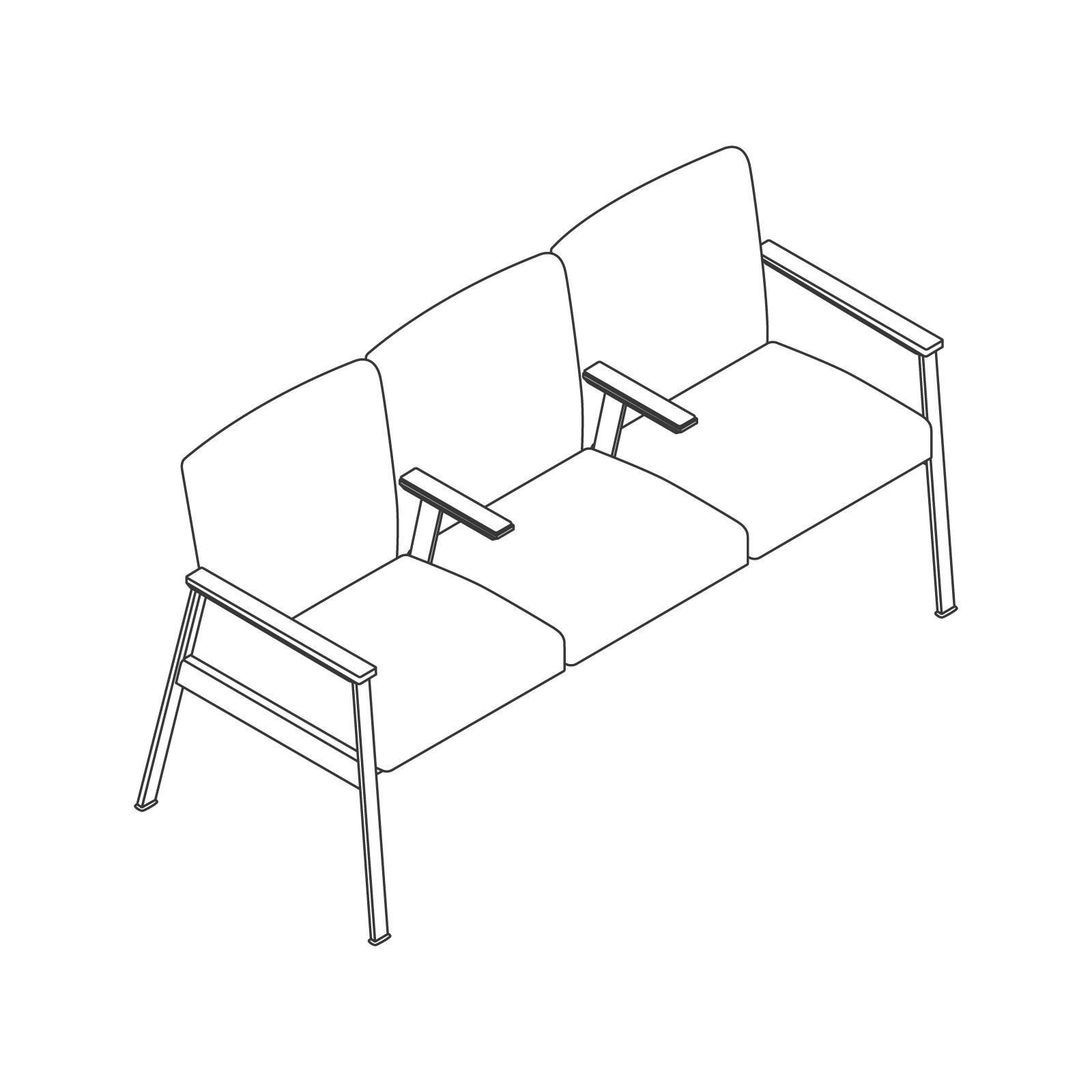 A line drawing - Nemschoff Easton Multiple Seating–Closed Arm–Divider Arm–3-Seat A line drawing - Nemschoff Easton Multiple Seating–Closed Arm–Divider Arm–3-Seat