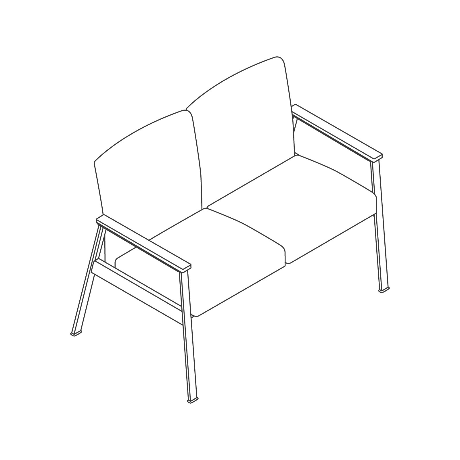 A line drawing - Nemschoff Easton Multiple Seating–Open Arm–2-Seat A line drawing - Nemschoff Easton Multiple Seating–Open Arm–2-Seat