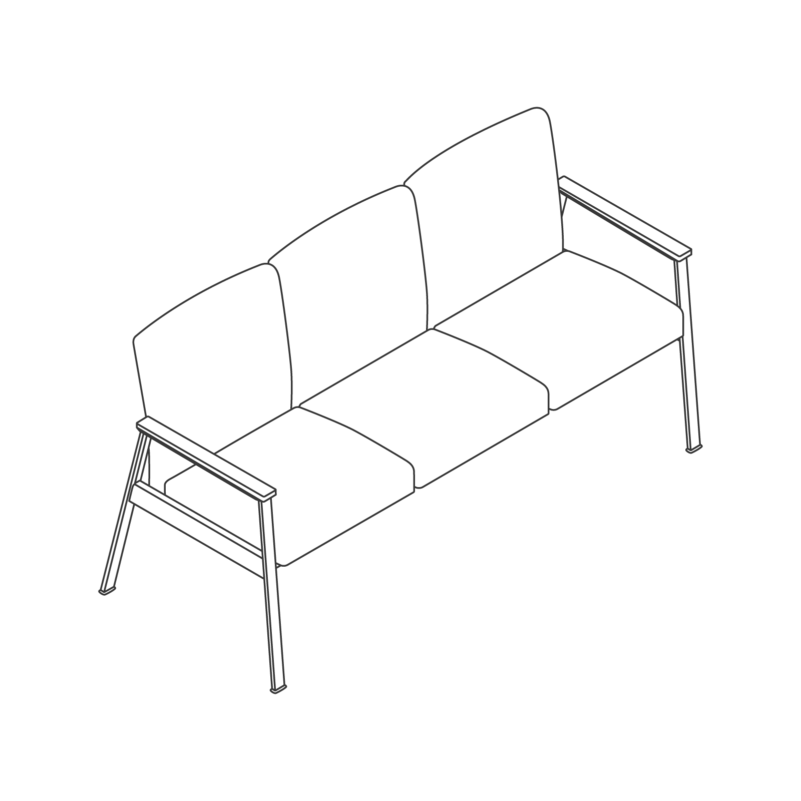 A line drawing - Nemschoff Easton Multiple Seating–Open Arm–3-Seat A line drawing - Nemschoff Easton Multiple Seating–Open Arm–3-Seat