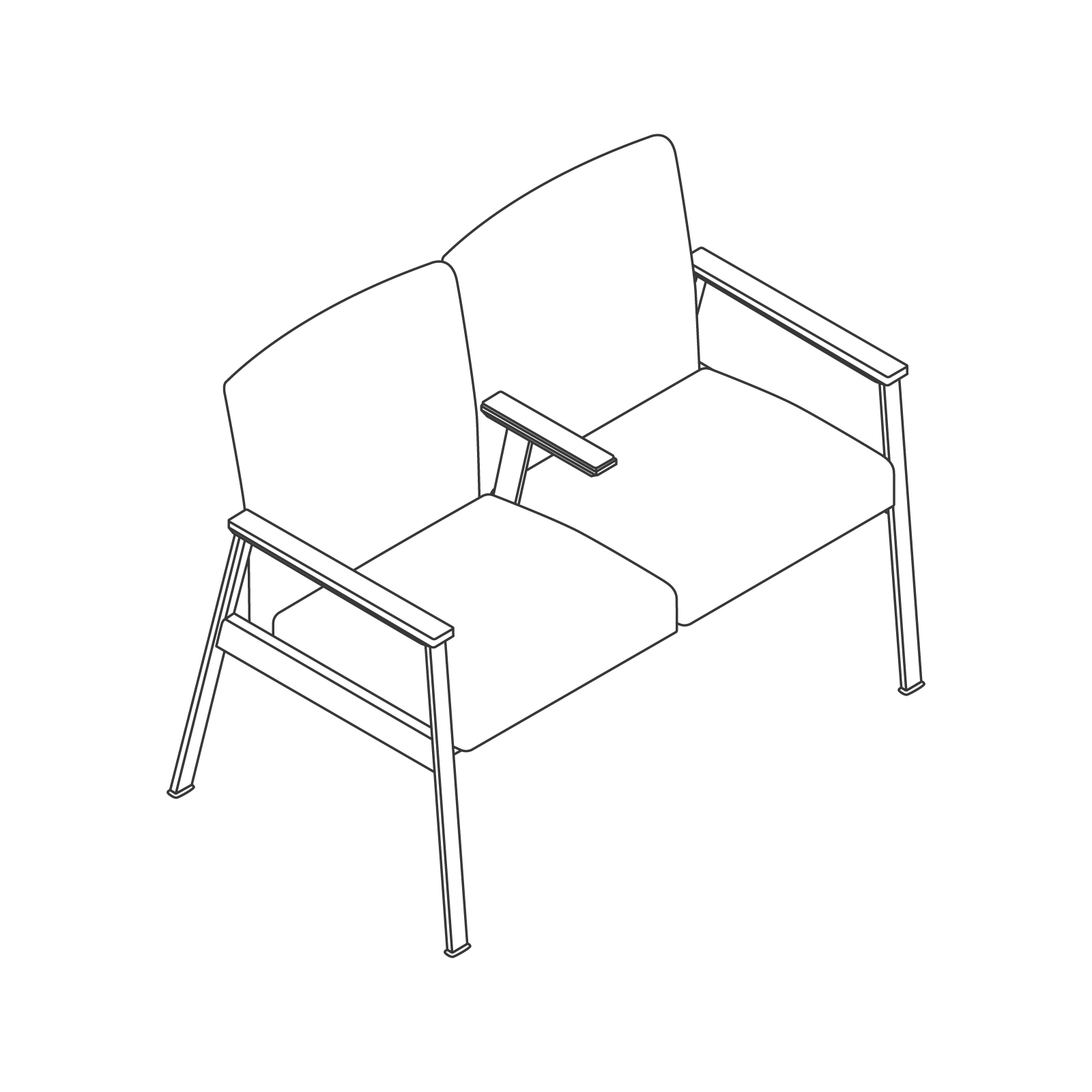 A line drawing - Nemschoff Easton Multiple Seating–Open Arm–Divider Arm–2-Seat A line drawing - Nemschoff Easton Multiple Seating–Open Arm–Divider Arm–2-Seat