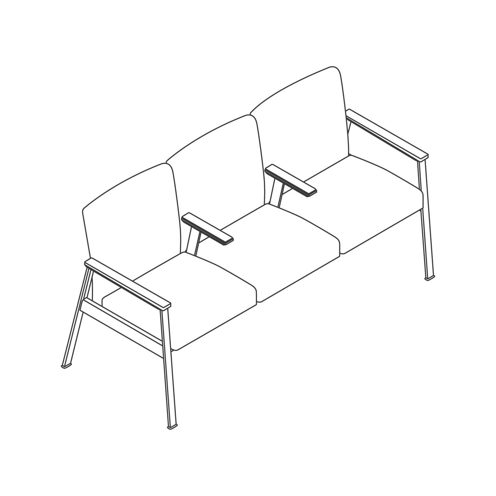 A line drawing - Nemschoff Easton Multiple Seating–Open Arm–Divider Arm–3-Seat A line drawing - Nemschoff Easton Multiple Seating–Open Arm–Divider Arm–3-Seat