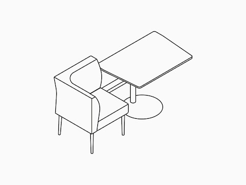A line drawing of Nemschoff Palisade Booth--Left--1 seat. A line drawing of Nemschoff Palisade Booth--Left--1 seat.
