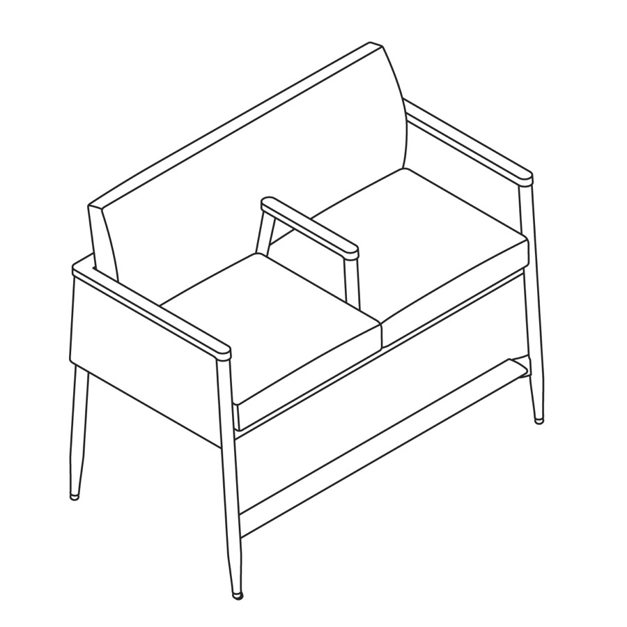 A line drawing - Nemschoff Palisade Easy Access Multiple Seating–With Arms–2 Seat A line drawing - Nemschoff Palisade Easy Access Multiple Seating–With Arms–2 Seat