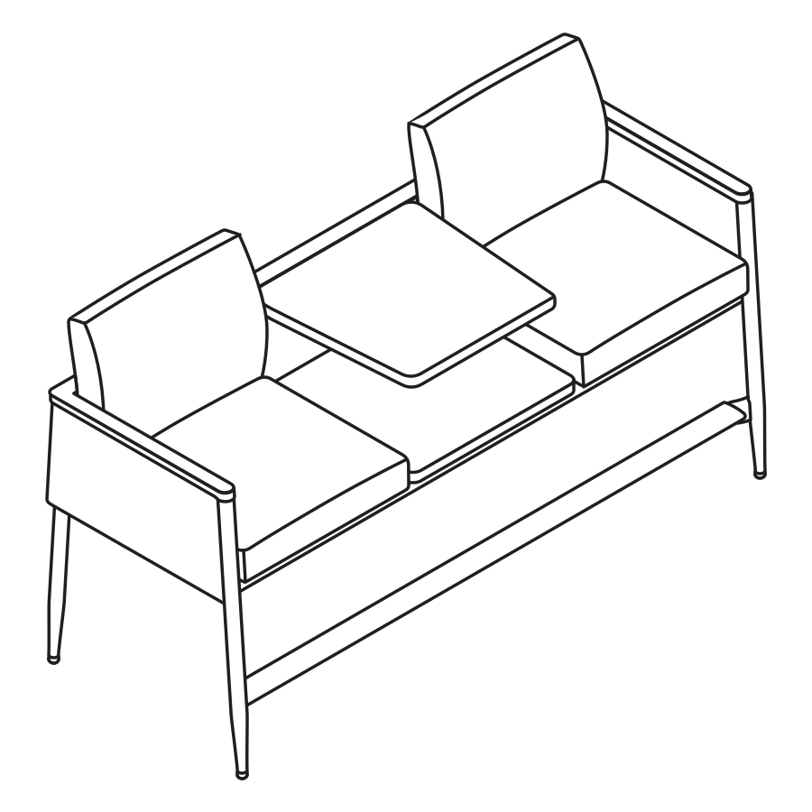 A line drawing - Nemschoff Palisade Easy Access Multiple Seating–With Inner Table–2 Seat A line drawing - Nemschoff Palisade Easy Access Multiple Seating–With Inner Table–2 Seat