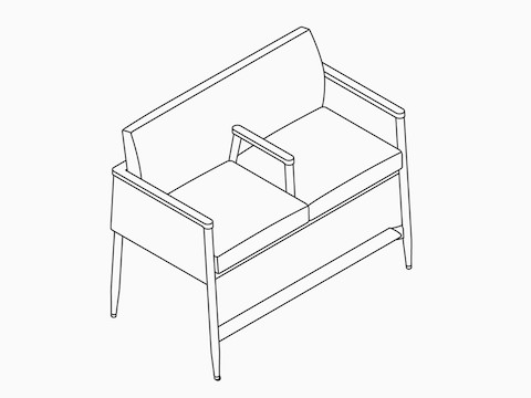 A line drawing of Nemschoff Palisade Easy Access Multiple Seating–With Arms–2 Seat. A line drawing of Nemschoff Palisade Easy Access Multiple Seating–With Arms–2 Seat.