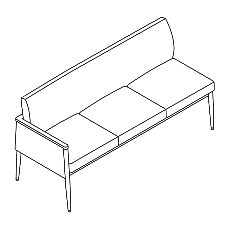 A line drawing - Nemschoff Palisade Multiple Seating–Left Arm–3 Seat A line drawing - Nemschoff Palisade Multiple Seating–Left Arm–3 Seat