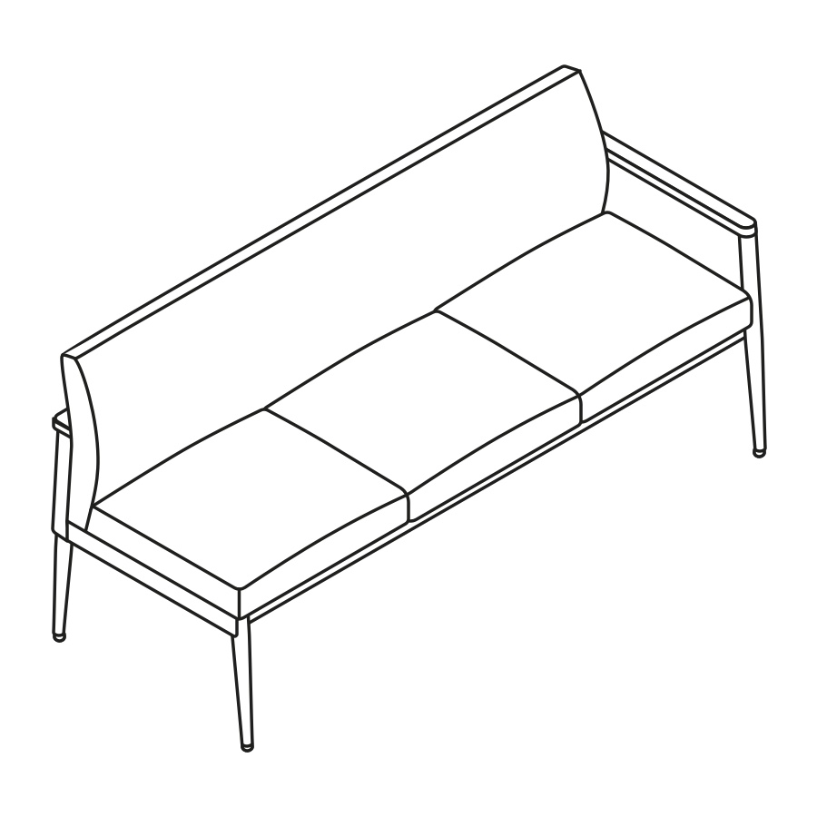 A line drawing - Nemschoff Palisade Multiple Seating–Right Arm–3 Seat A line drawing - Nemschoff Palisade Multiple Seating–Right Arm–3 Seat