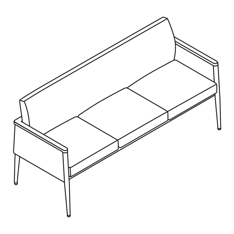 A line drawing - Nemschoff Palisade Multiple Seating–With Arms–3 Seat A line drawing - Nemschoff Palisade Multiple Seating–With Arms–3 Seat