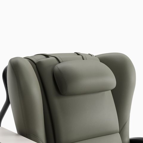 Detailed view of Serenity Recliner headrest and wingback backrest. Detailed view of Serenity Recliner headrest and wingback backrest.