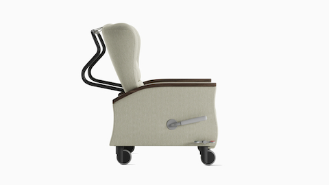 Side view of Serenity Recliner in light gray upholstery. Side view of Serenity Recliner in light gray upholstery.