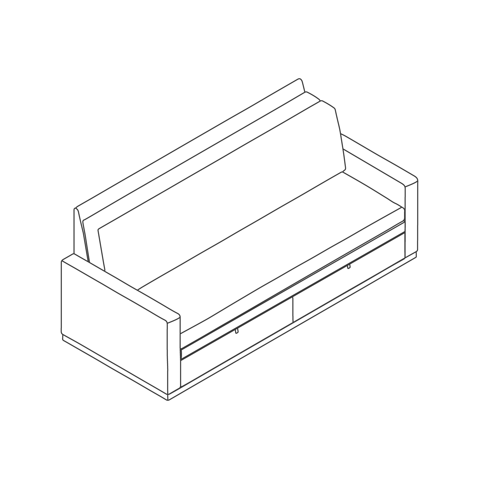 A line drawing - Nemschoff SleepOver Flop Sofa–Narrow Arm Storage–Under-Seat Drawers A line drawing - Nemschoff SleepOver Flop Sofa–Narrow Arm Storage–Under-Seat Drawers