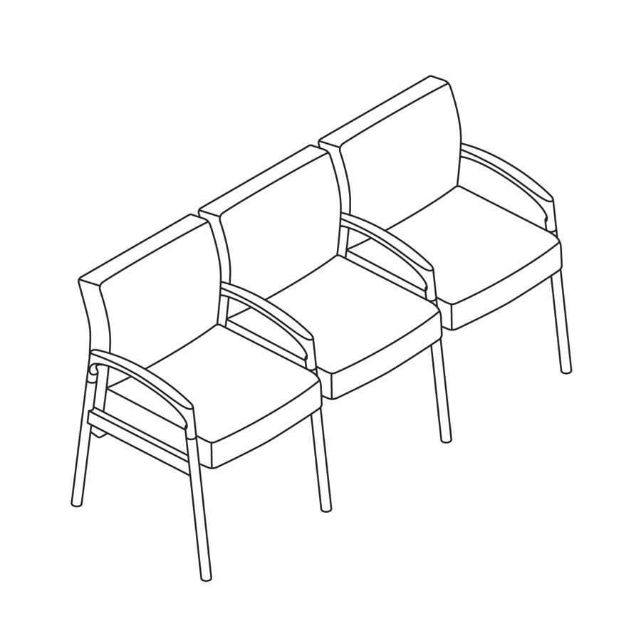 A line drawing - Nemschoff Valor Multiple Seating-Divider Arm and Leg-3 Seat A line drawing - Nemschoff Valor Multiple Seating-Divider Arm and Leg-3 Seat