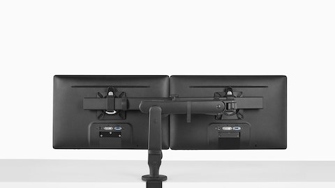 Profile view of a monitor attached to a black Ollin Monitor Arm. Profile view of a monitor attached to a black Ollin Monitor Arm.