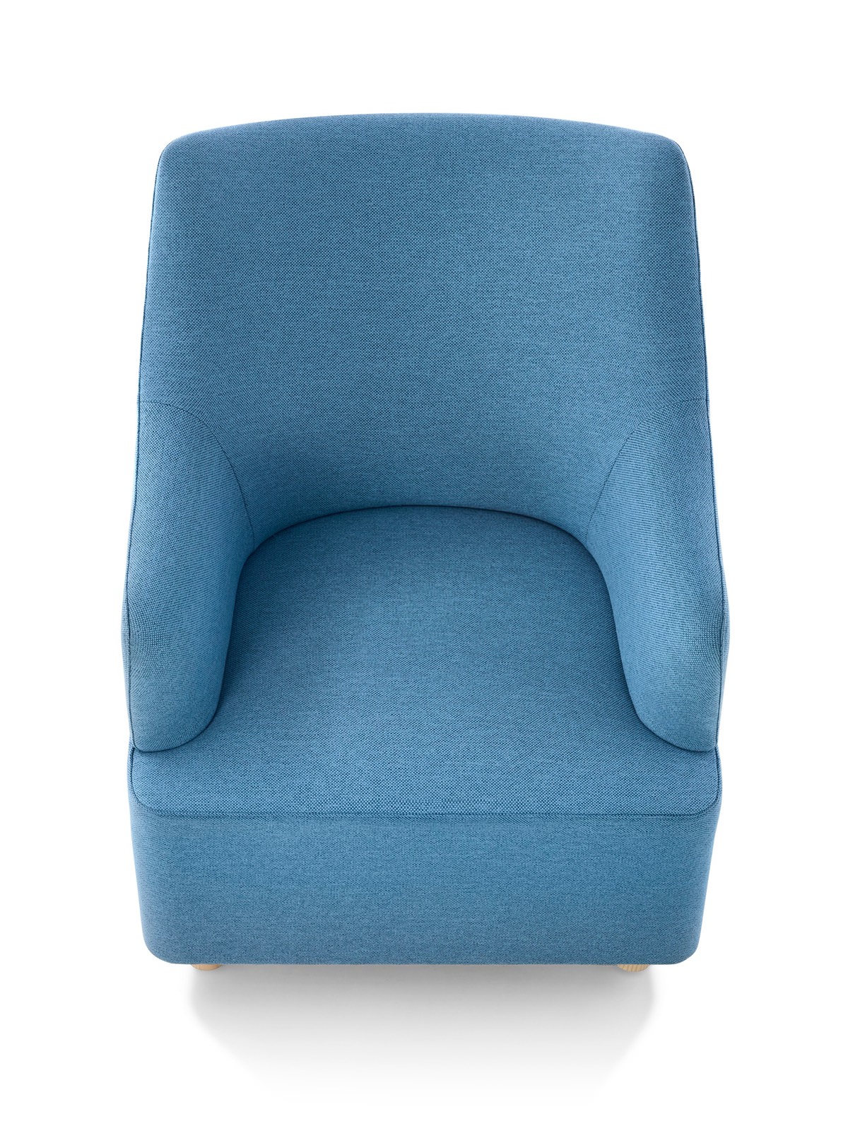 Overhead view of a blue Plex club chair. Overhead view of a blue Plex club chair.