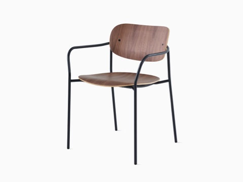 Portrait Chair with Walnut seat and back, and black frame with arms. Portrait Chair with Walnut seat and back, and black frame with arms.