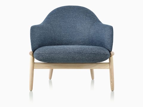 A Reframe Mid-Back Lounge Chair in Bellano Atlantic, viewed from the front. A Reframe Mid-Back Lounge Chair in Bellano Atlantic, viewed from the front.
