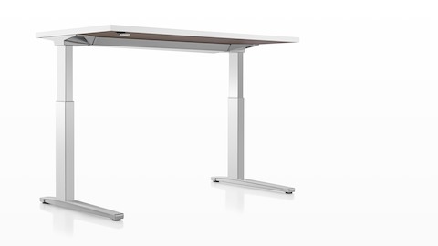 A view of the underside of a Renew Sit-to-Stand Table, showing the slim legs and uncluttered design. A view of the underside of a Renew Sit-to-Stand Table, showing the slim legs and uncluttered design.