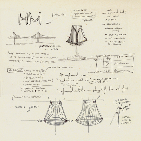 Sketches from designer Yves Béhar, showing how the Golden Gate Bridge inspired the Sayl office chair and stool. Sketches from designer Yves Béhar, showing how the Golden Gate Bridge inspired the Sayl office chair and stool.