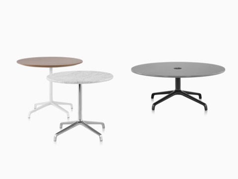 Three Striad tables showing both work table and occasional table heights. Three Striad tables showing both work table and occasional table heights.