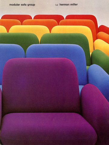 A Stephen Frykholm poster for Wilkes Modular Sofa Group which shows successive sofa sizes staring from the chair in a rainbow of colors. A Stephen Frykholm poster for Wilkes Modular Sofa Group which shows successive sofa sizes staring from the chair in a rainbow of colors.