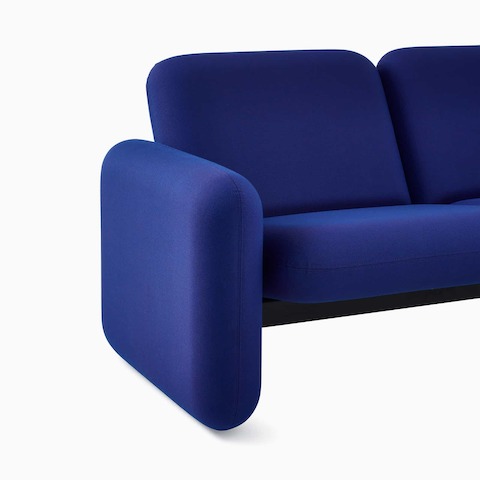 Close up detail view of the side cushion, seat and back of a Wilkes Modular Sofa Group 2 Seat Sofa in blue. Close up detail view of the side cushion, seat and back of a Wilkes Modular Sofa Group 2 Seat Sofa in blue.
