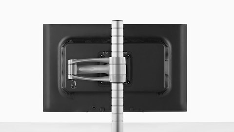 Rear view of a single monitor attached to a Wishbone Monitor Arm post. Rear view of a single monitor attached to a Wishbone Monitor Arm post.