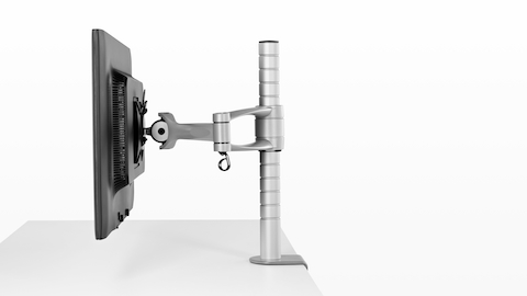Profile view of a single monitor attached to a Wishbone Monitor Arm post. Profile view of a single monitor attached to a Wishbone Monitor Arm post.