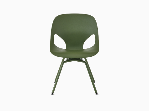 Front view of a Zeph Side Chair with fixed arms and casters in olive. Front view of a Zeph Side Chair with fixed arms and casters in olive.