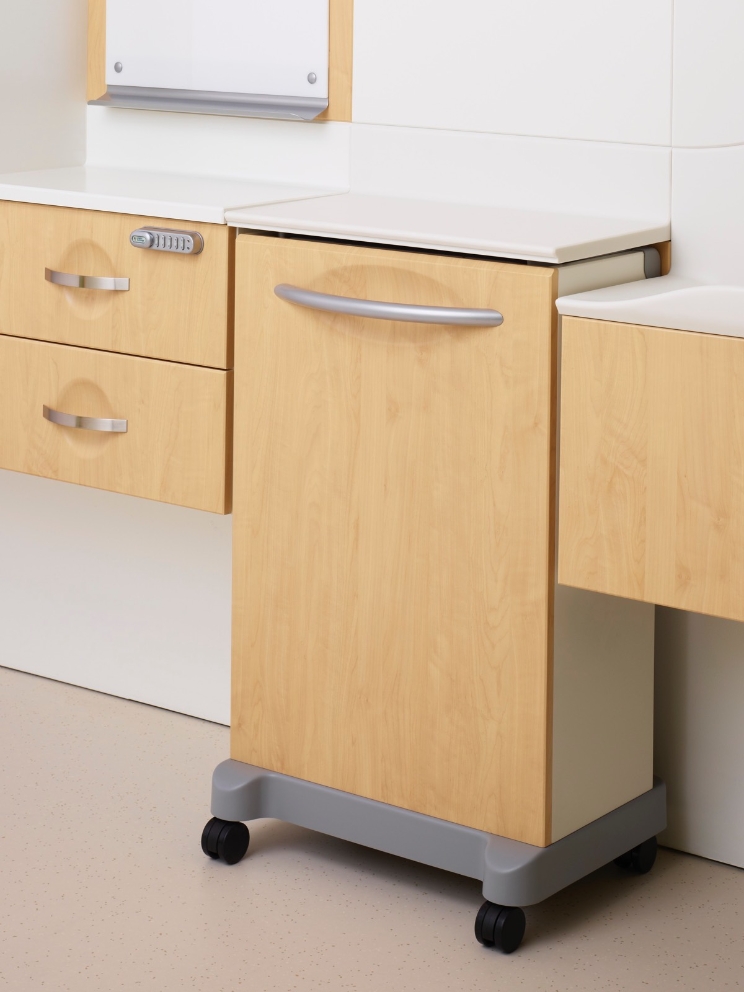 A close up of a Compass linen cart modular addition. A close up of a Compass linen cart modular addition.