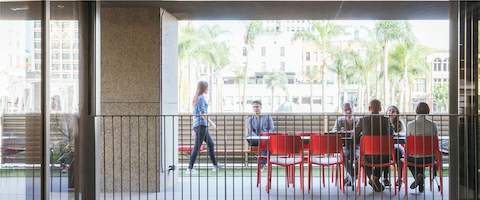 People meeting in an outdoor space. People meeting in an outdoor space.